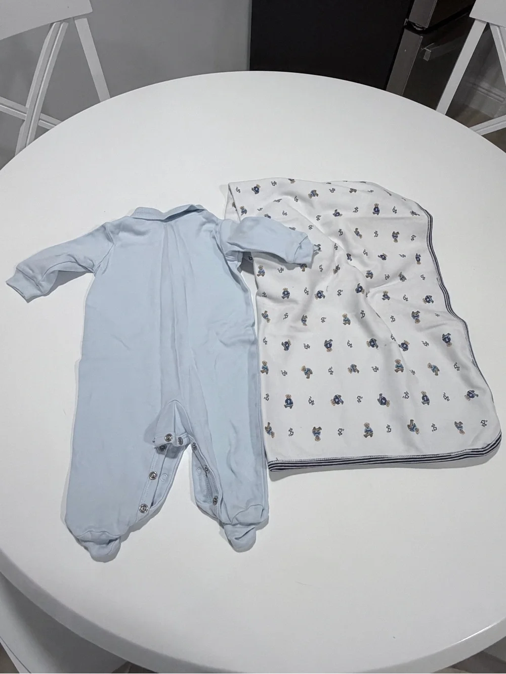 Ralph Lauren Baby Blue Polo Sweater with Polo Bear Embroidery